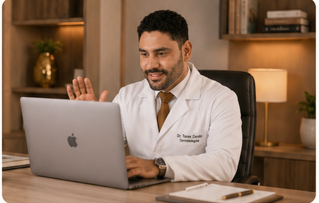 Dr. Tasso Danilo realizando consulta dermatológica online